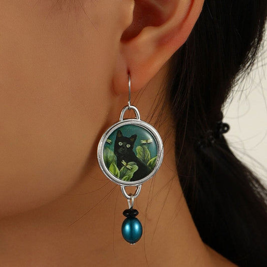 Black Cat Art Dangle Earrings - Diane Jewelry
