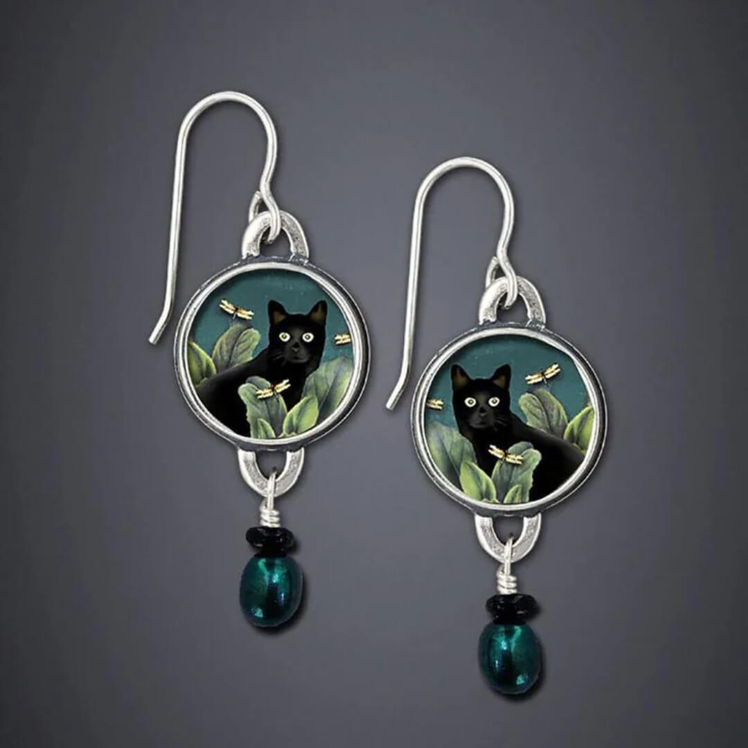 Black Cat Art Dangle Earrings - Diane Jewelry