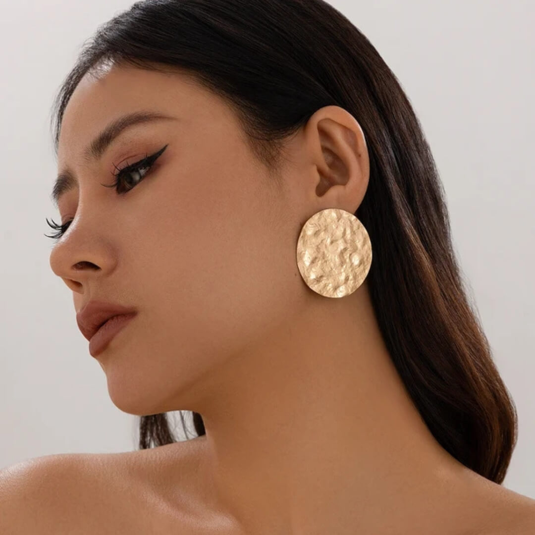 Textured Gold Disc Earrings - Diane Jewelry