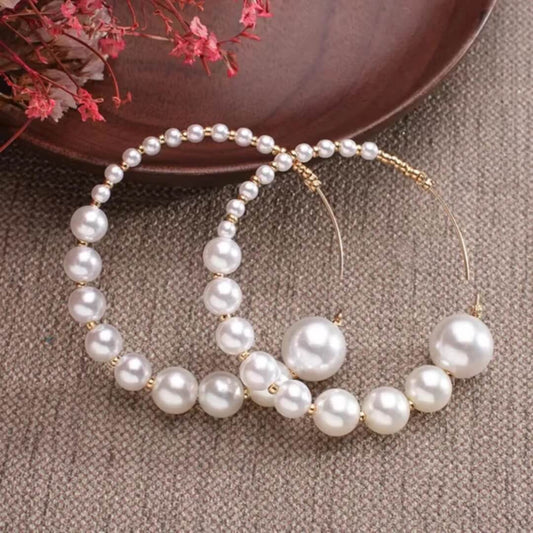 Bold Pearl Hoop Earrings - Diane Jewelry