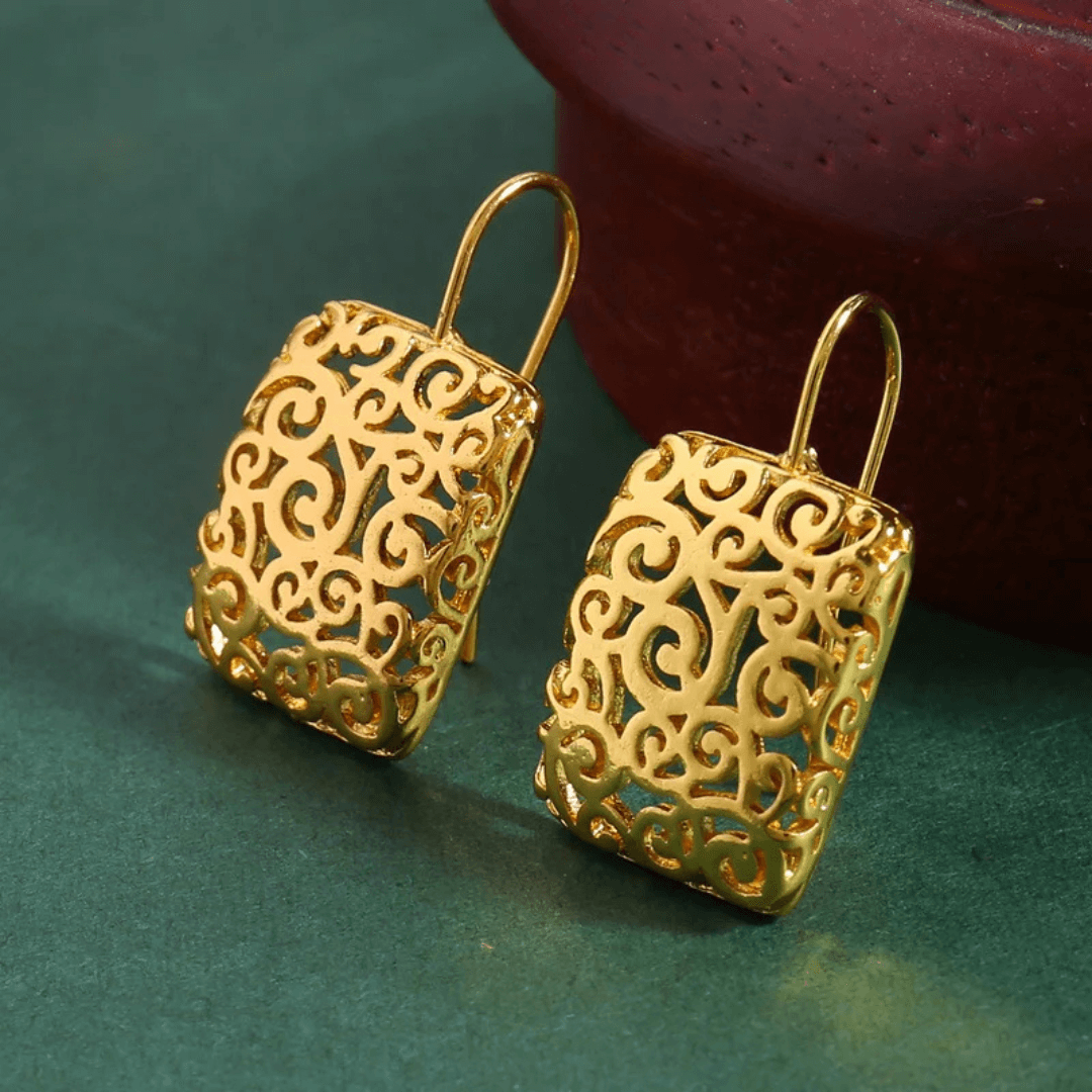 Ornate Gold Filigree Hook Earrings - Diane Jewelry
