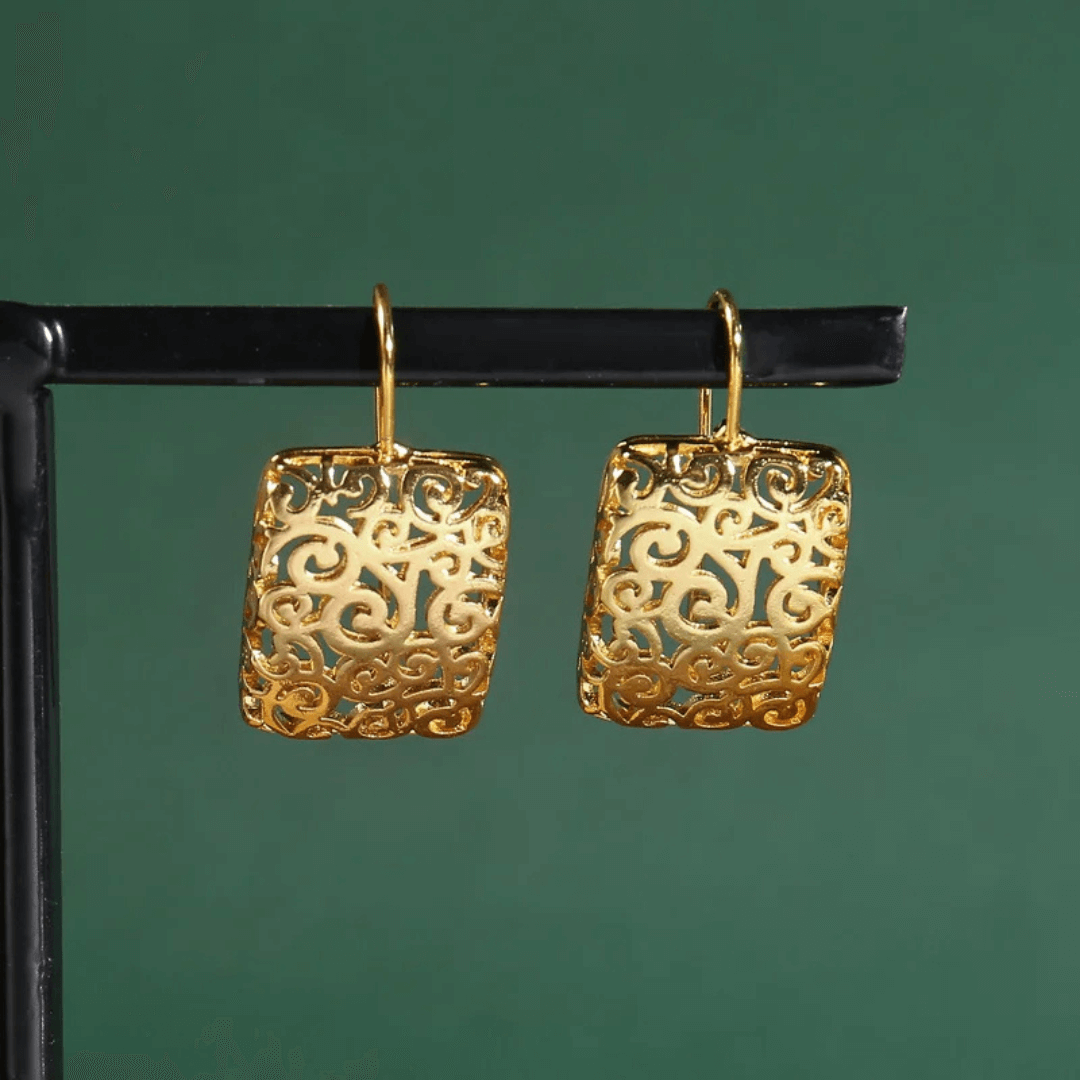 Ornate Gold Filigree Hook Earrings - Diane Jewelry