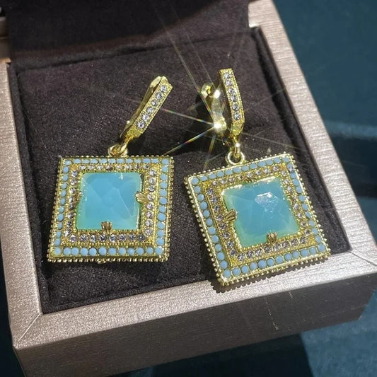 Vintage Turquoise Square Drop Earrings - Diane Jewelry