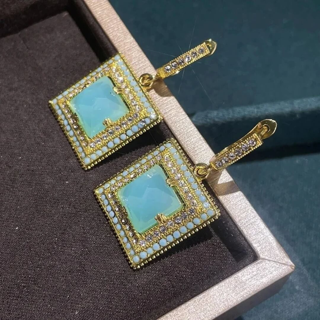 Vintage Turquoise Square Drop Earrings - Diane Jewelry