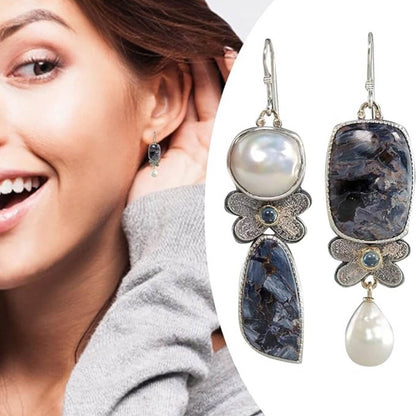 Asymmetrical Pearl Gemstone Dangle Earrings - Diane Jewelry