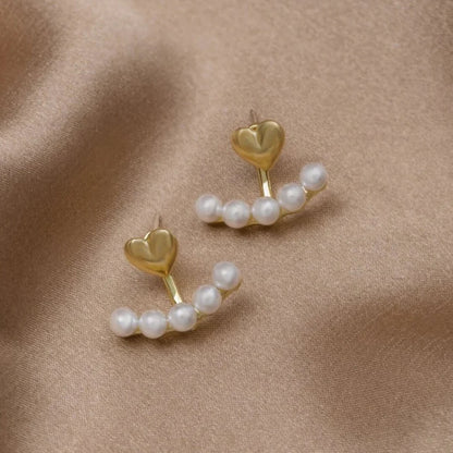 Gold Heart Pearl Stud Earrings - Diane Jewelry