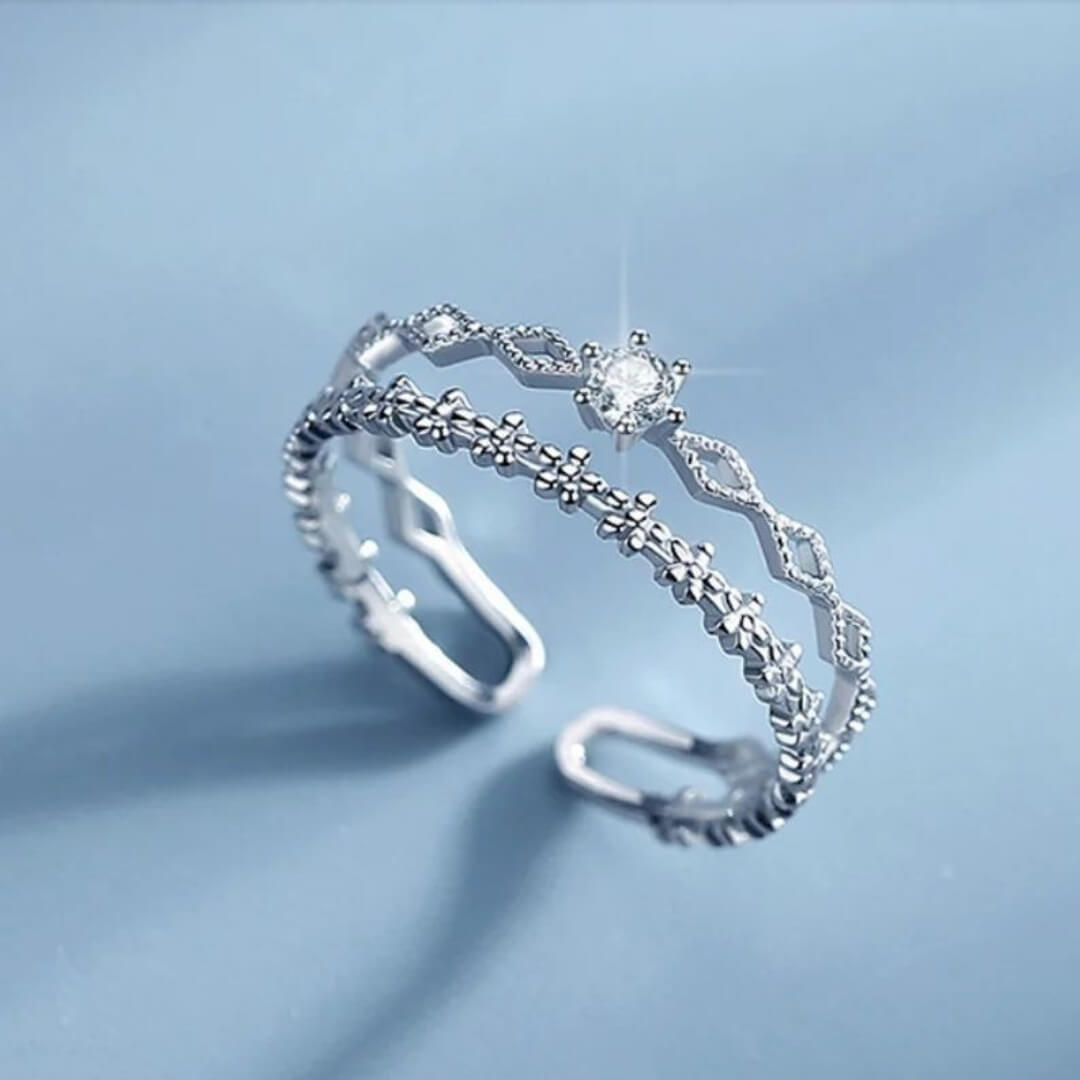 Floral Silver Adjustable Ring - Diane Jewelry