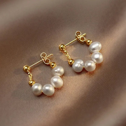 Gold Pearl Mini Hoop Earrings - Diane Jewelry