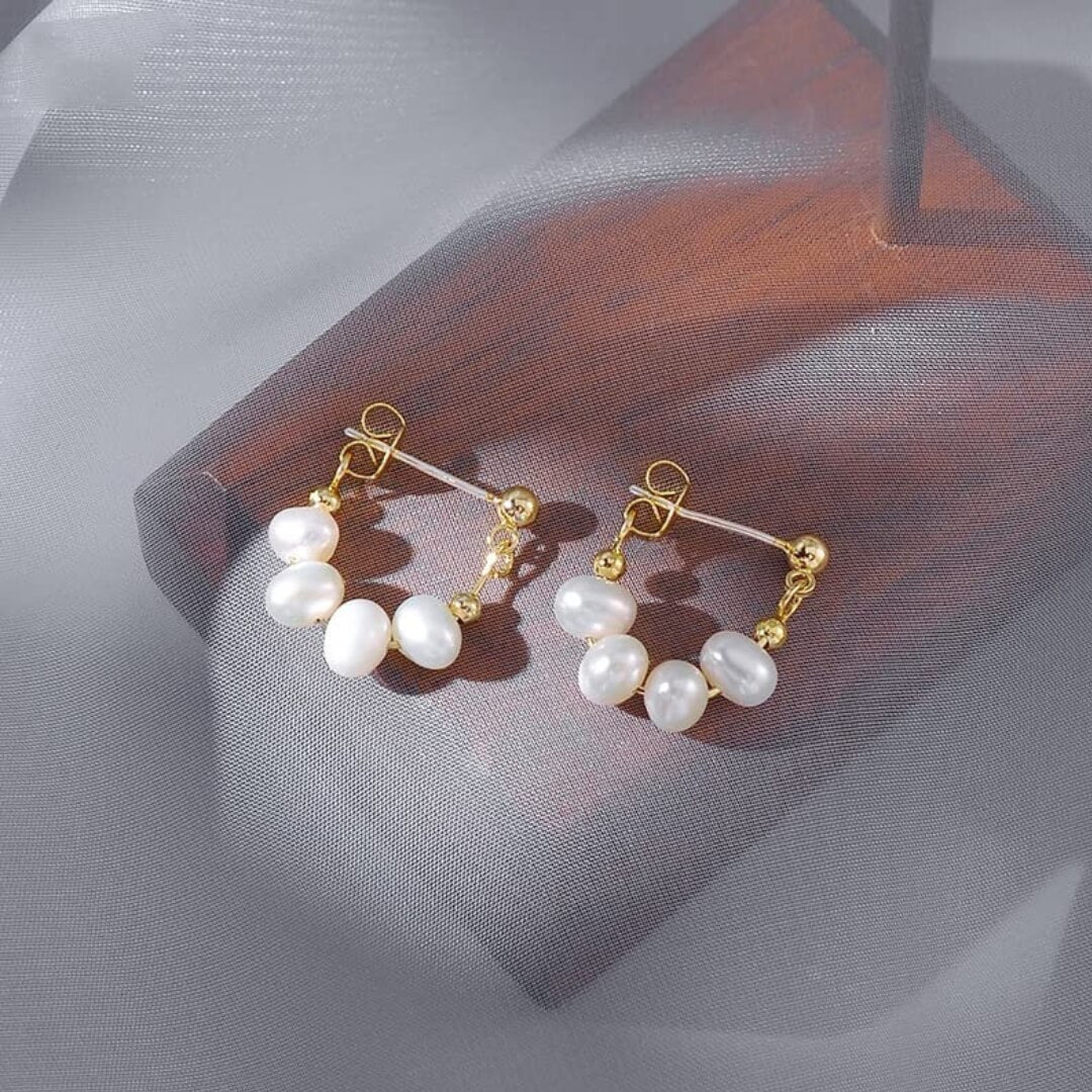 Gold Pearl Mini Hoop Earrings - Diane Jewelry