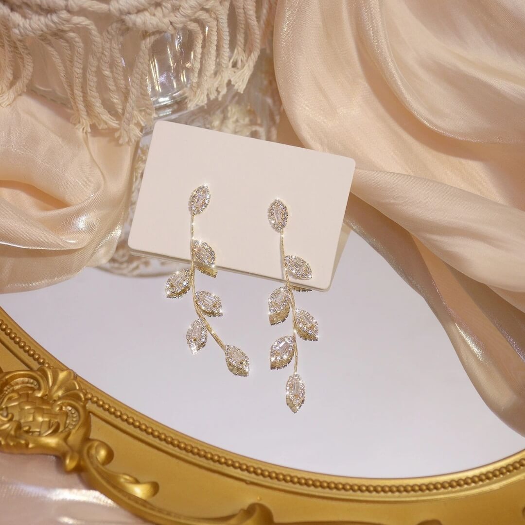 Elegant Leaf Crystal Drop Earrings - Diane Jewelry