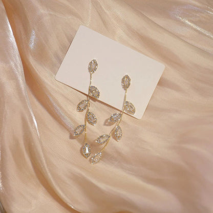 Elegant Leaf Crystal Drop Earrings - Diane Jewelry