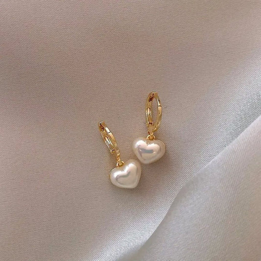 Gold Pearl Heart Hoop Earrings - Diane Jewelry