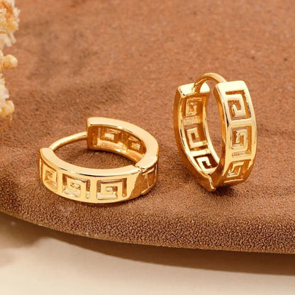Greek Pattern Gold Hoop Earrings - Diane Jewelry