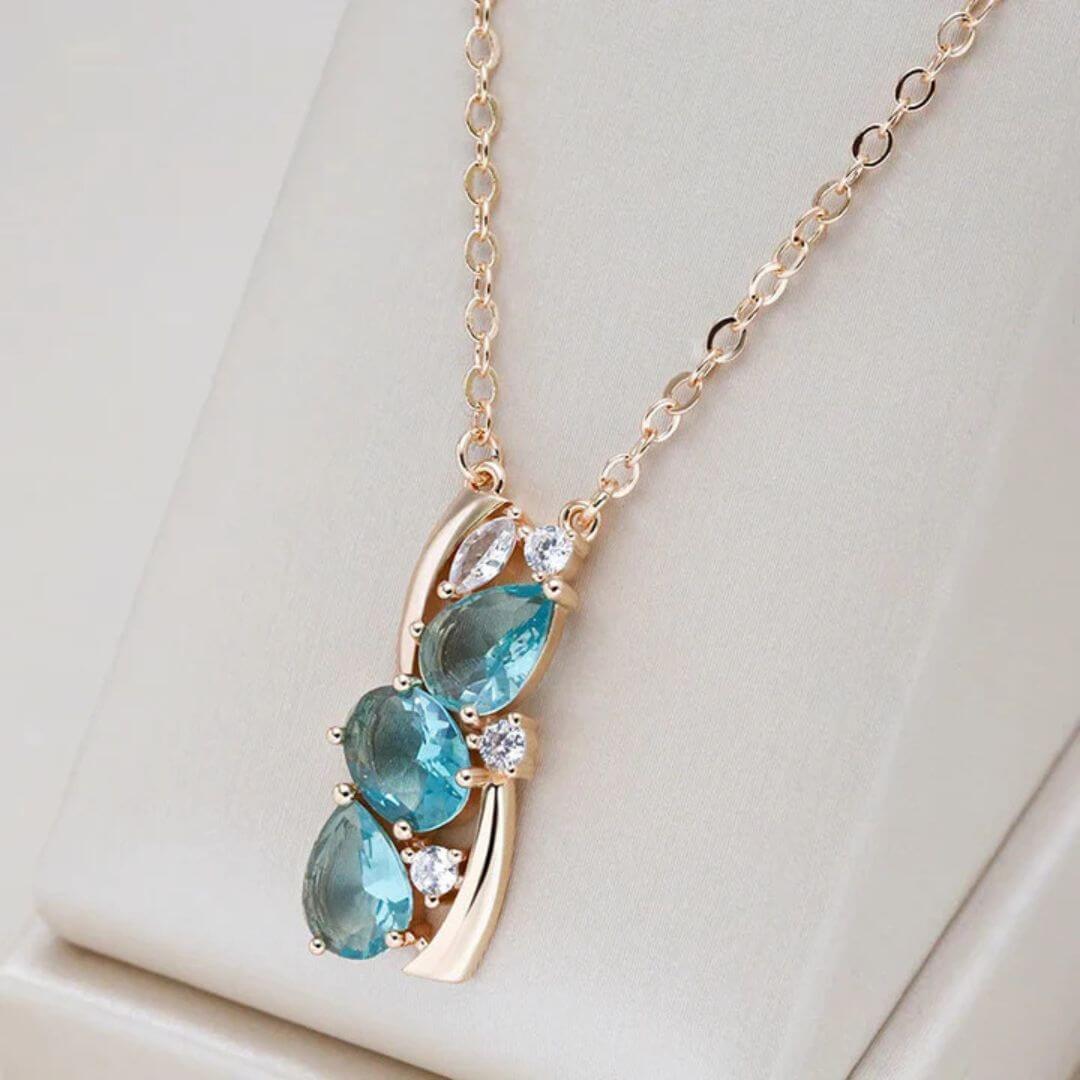Blue Crystal Teardrop Necklace - Diane Jewelry
