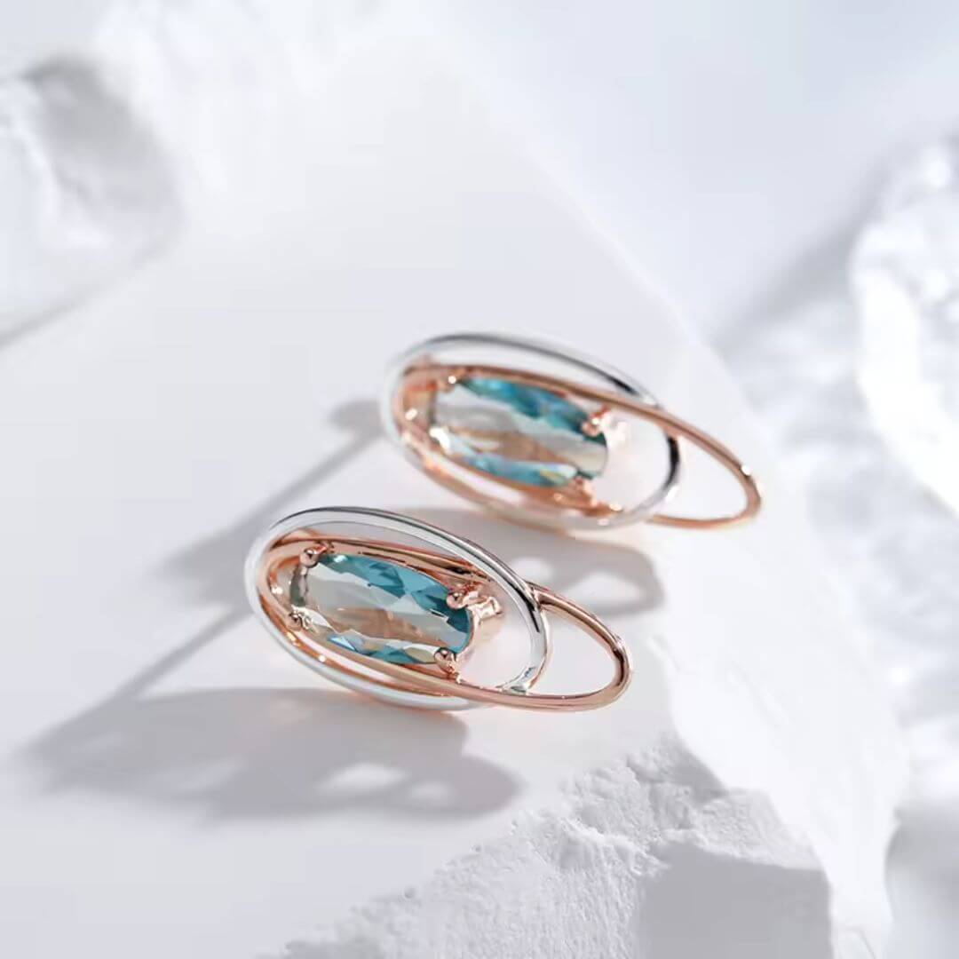 Blue Crystal Oval Hoop Earrings - Diane Jewelry