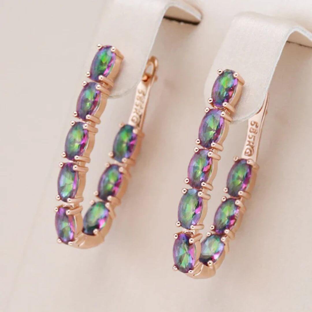 Iridescent Gemstone Hoop Earrings - Diane Jewelry