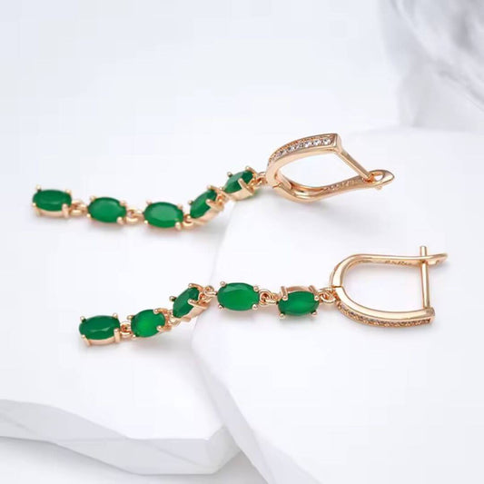 Emerald Long Dangle Earrings - Diane Jewelry