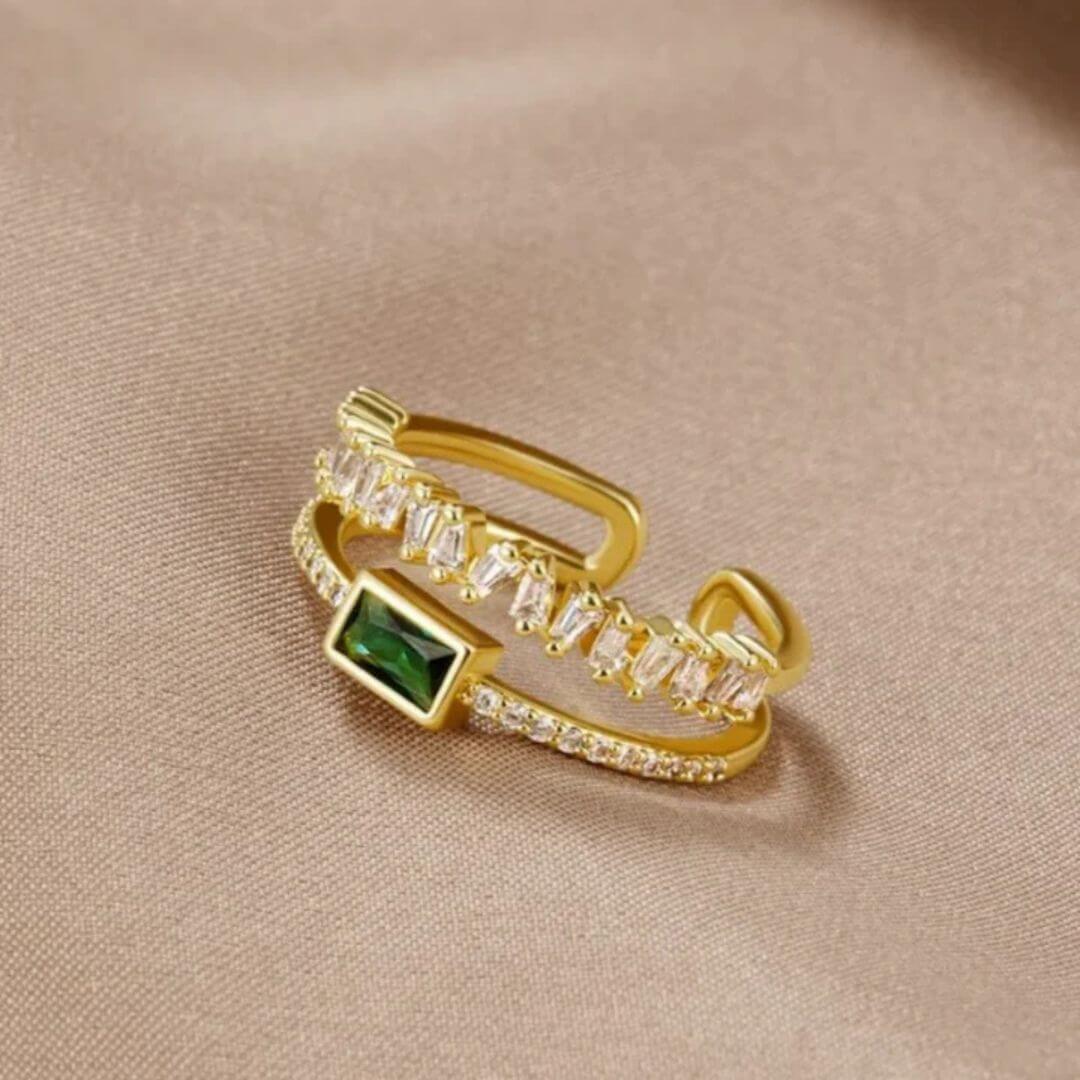 Green Baguette Crystal Ring - Diane Jewelry
