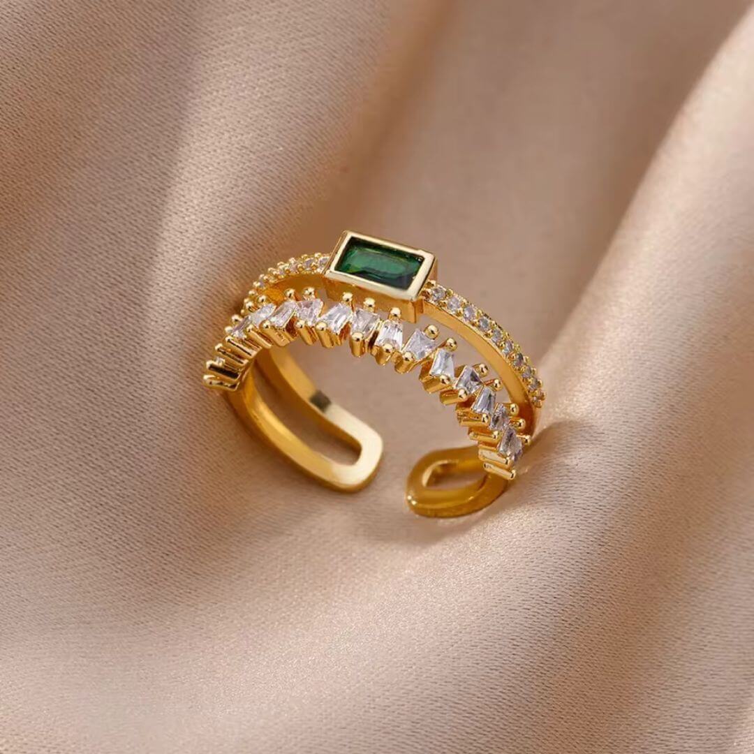 Green Baguette Crystal Ring - Diane Jewelry