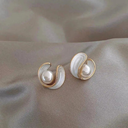 Luxurious Modern Pearl Stud Earrings - Diane Jewelry