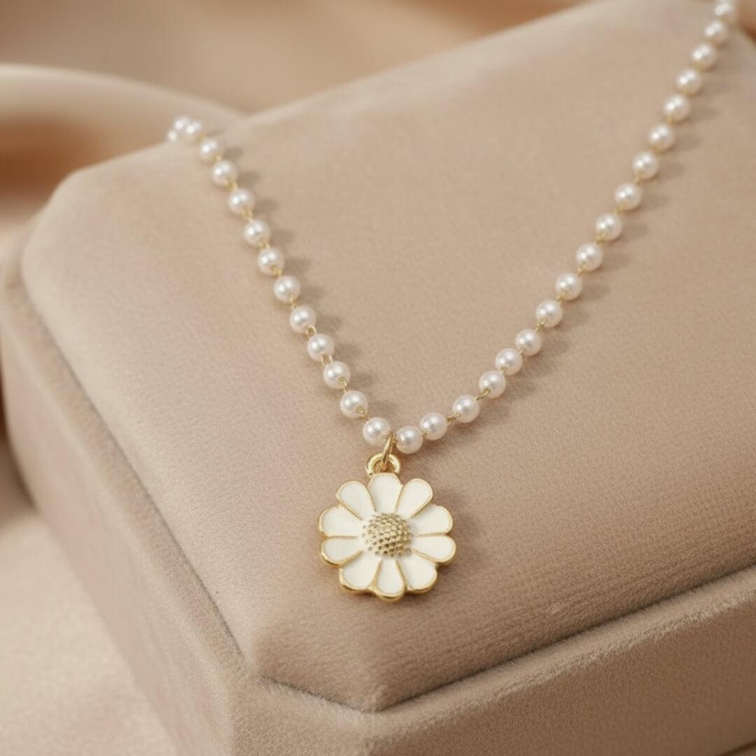 Dainty Pearl Daisy Pendant Necklace Susan Rose Jewelry
