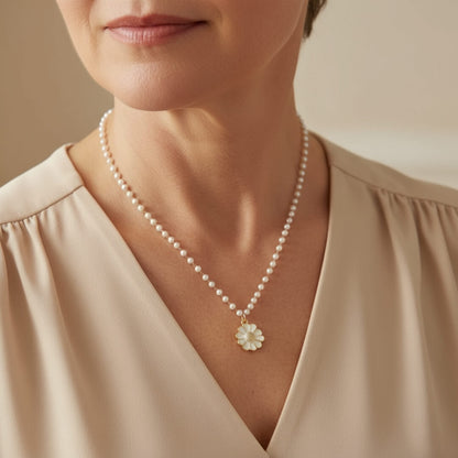 Dainty Pearl Daisy Pendant Necklace Susan Rose Jewelry