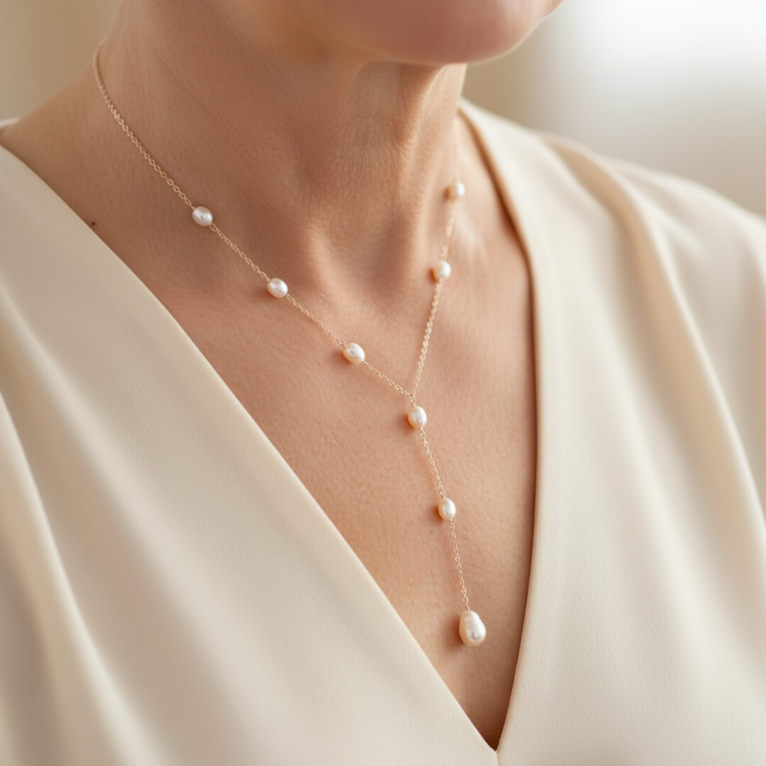 Delicate Gold Drop Pearl Necklace Susan Rose Jewelry