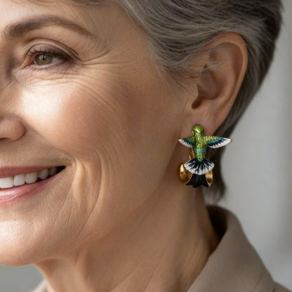 Enamel Hummingbird Statement Earrings Susan Rose Jewelry