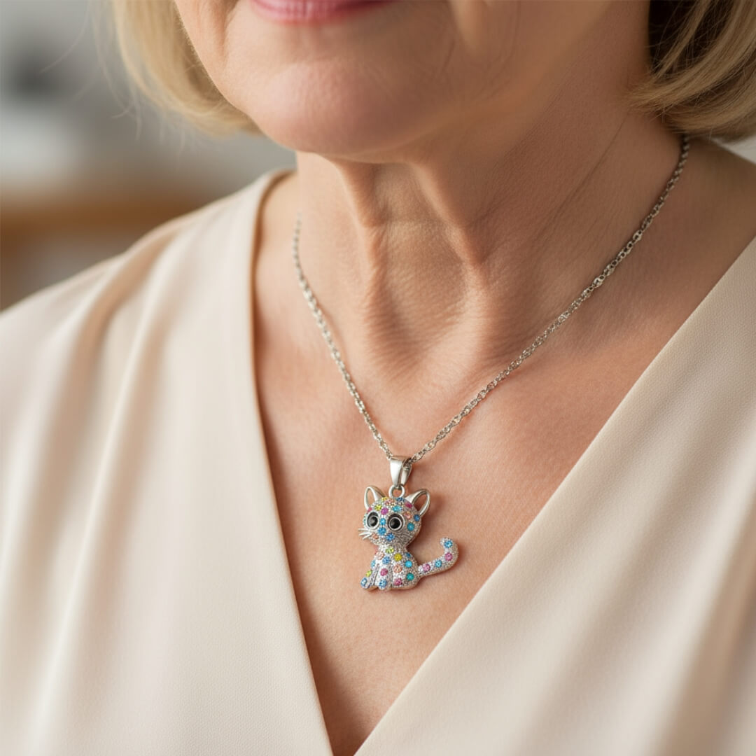 Glitter Cat Charm Jewelry Necklace Susan Rose Jewelry