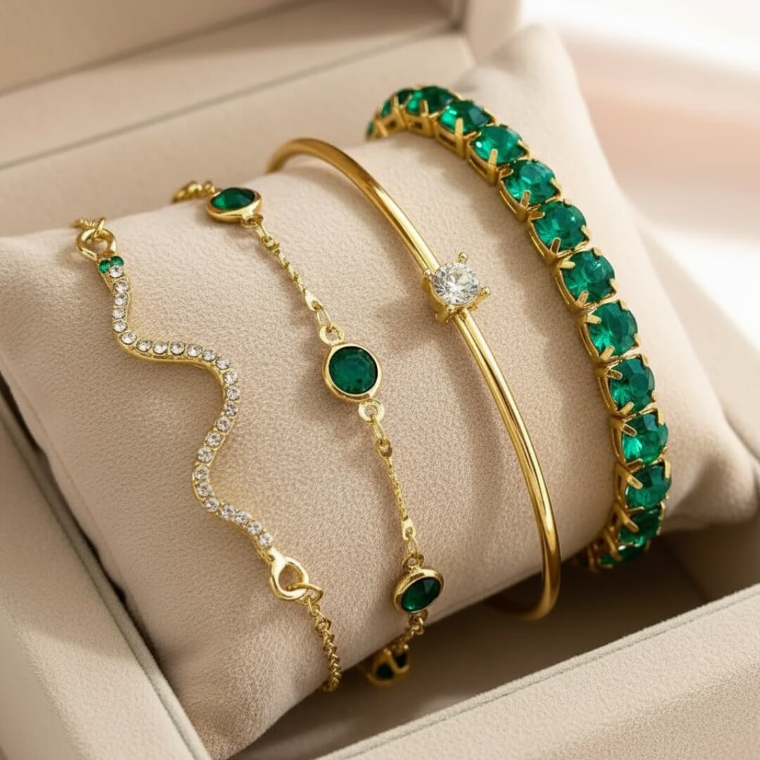 Gold Emerald Stackable Bracelet Set Susan Rose Jewelry