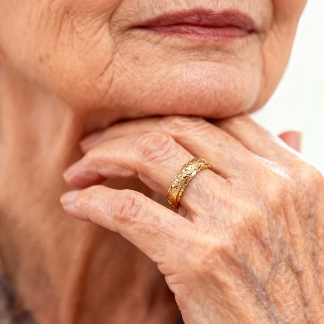 Gold Floral Engraved Band Ring Susan Rose Jewelry