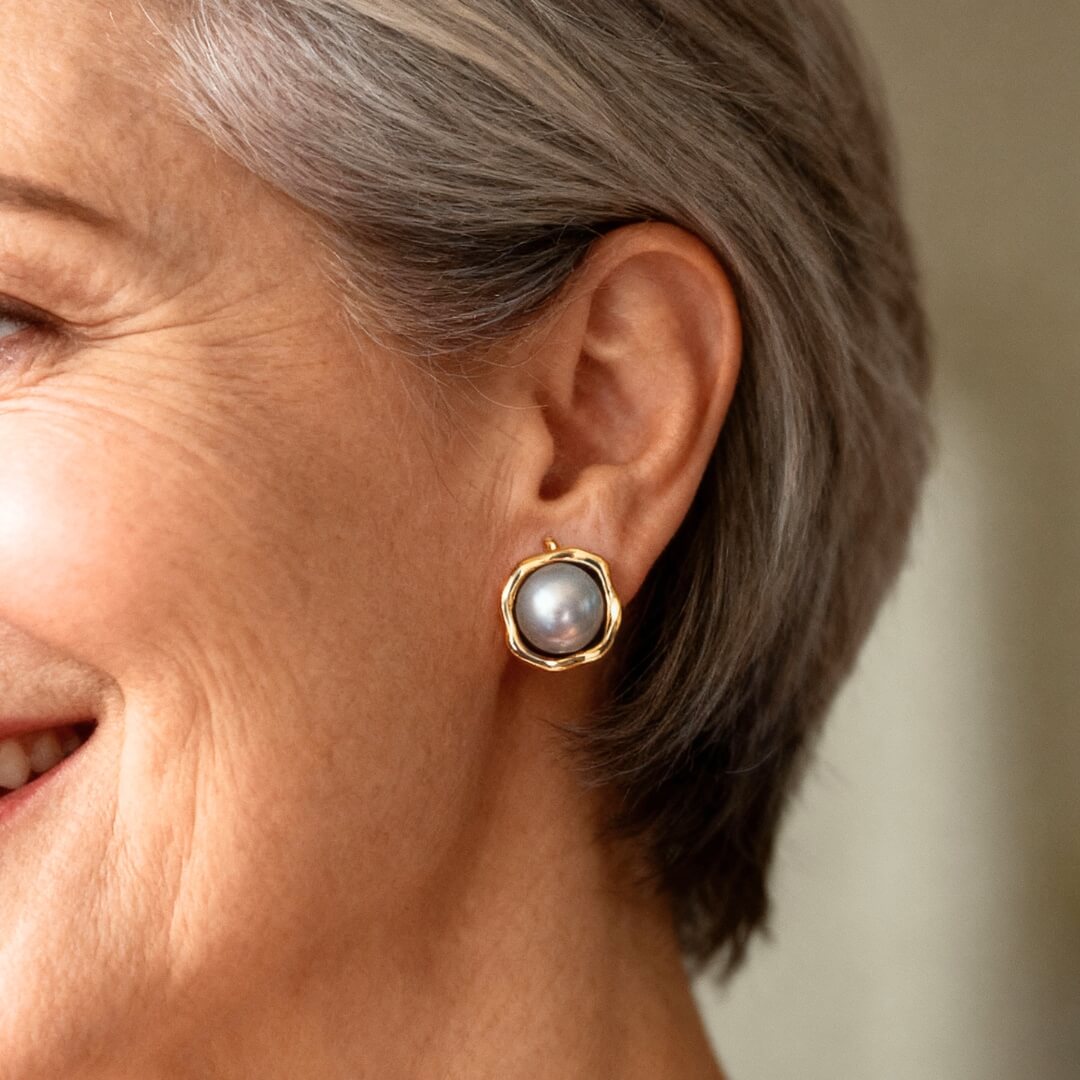 Gold Framed Pearl Stud Earrings Susan Rose Jewelry