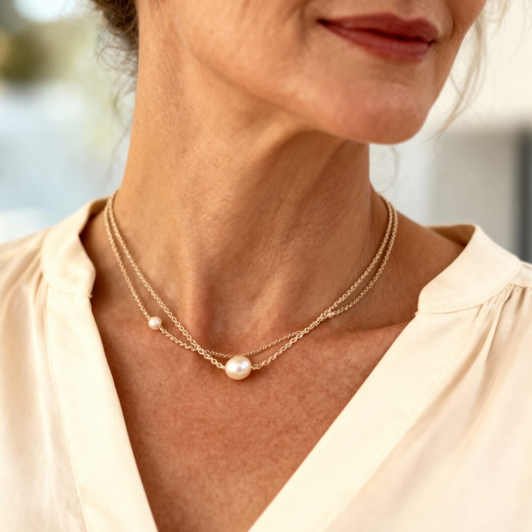 Layered Gold Dainty Pearl Necklace Susan Rose Jewelry