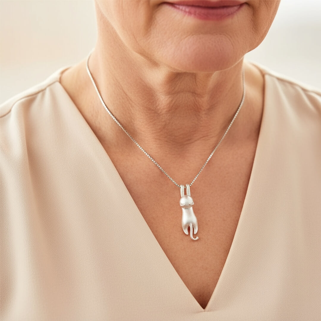 Minimalist Silver Cat Pendant Necklace Susan Rose Jewelry