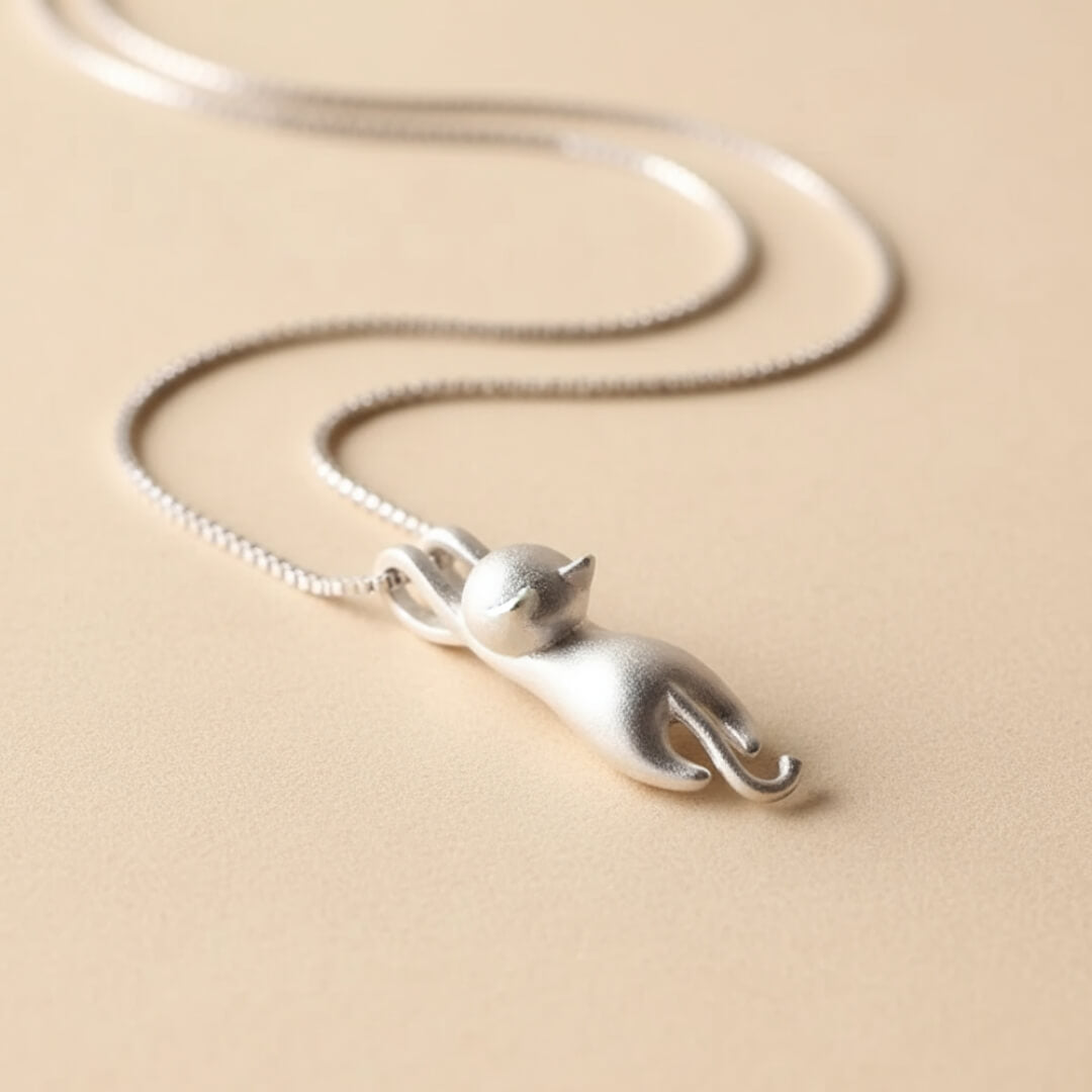 Minimalist Silver Cat Pendant Necklace Susan Rose Jewelry