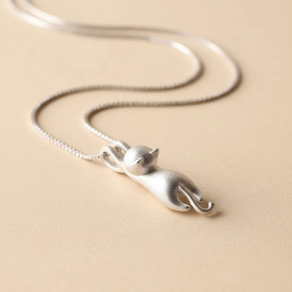 Minimalist Silver Cat Pendant Necklace Susan Rose Jewelry