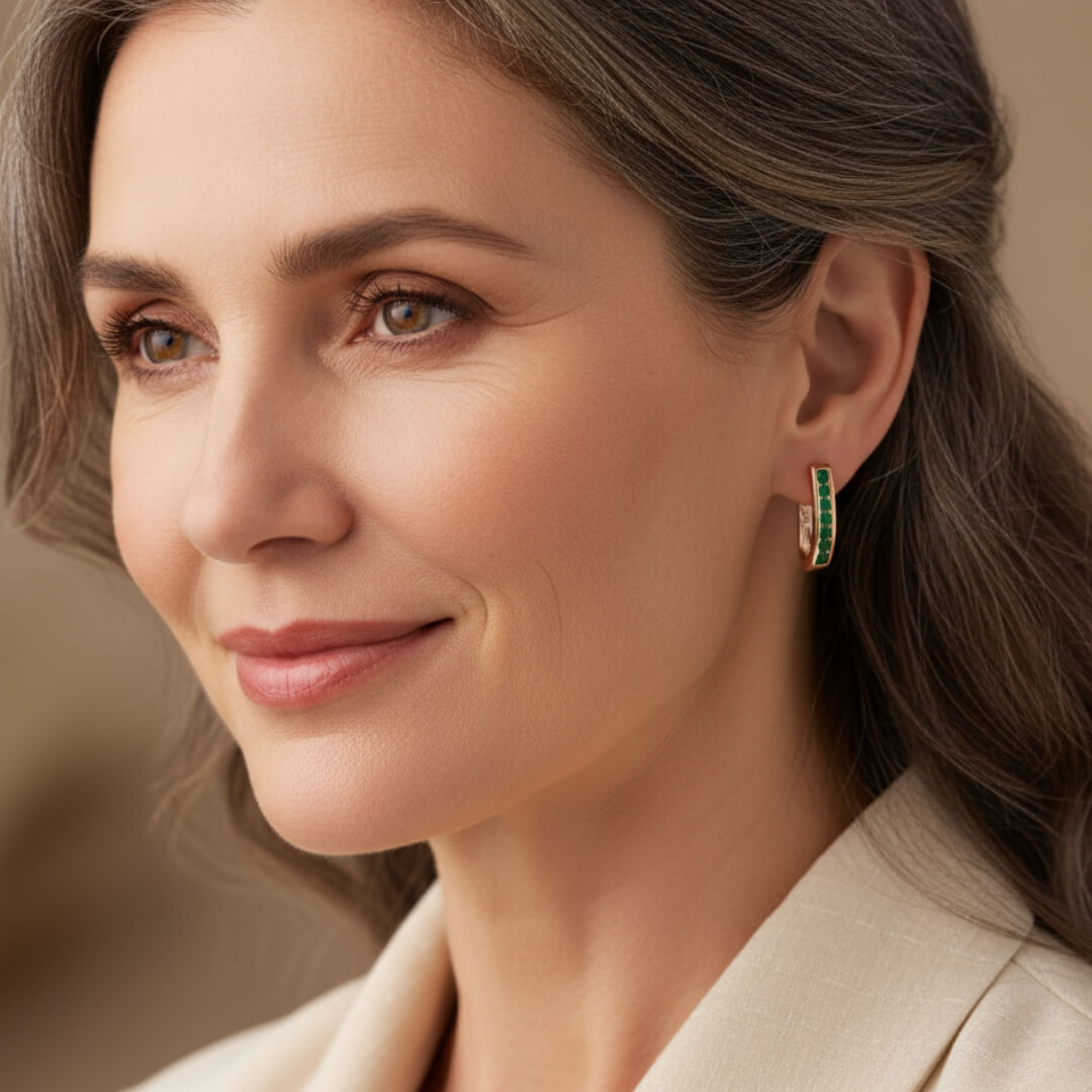 Rose Gold Emerald Hoop Earrings Susan Rose Jewelry