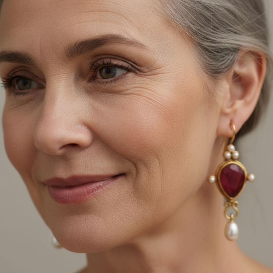 Ruby Pearl Gold Drop Earrings Susan Rose Jewelry