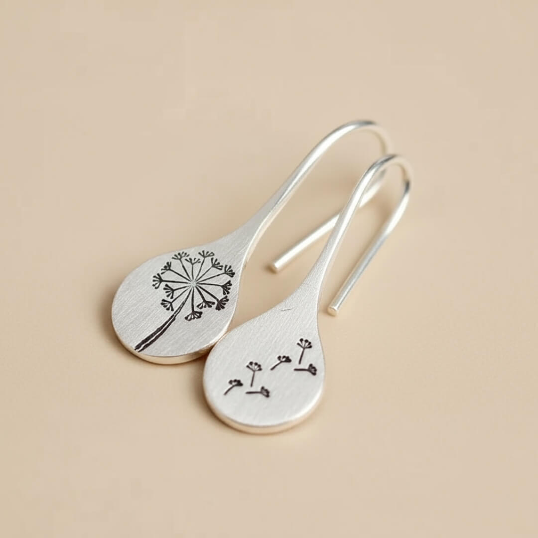 Silver Dandelion Drop Hook Earrings Susan Rose Jewelry