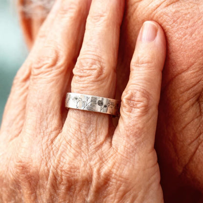 Wildflower Engraved Silver Band Ring Susan Rose Jewelry