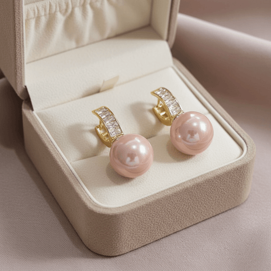 Gold Crystal Pink Pearl Earrings Susan Rose Jewelry